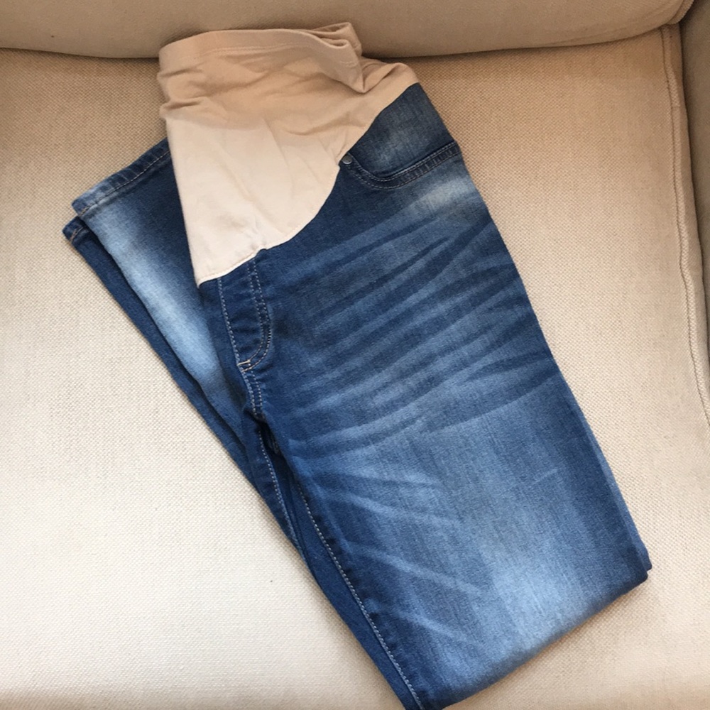 Straight denim jean ankle capri maternity pants